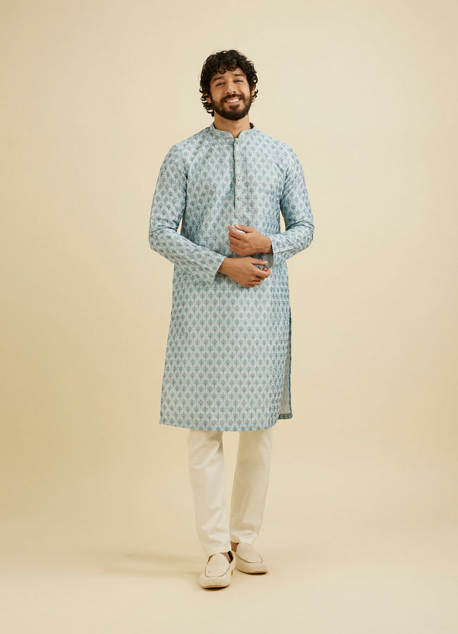 Manyavar Men Green Printed Art Silk Kurta Pajama Set