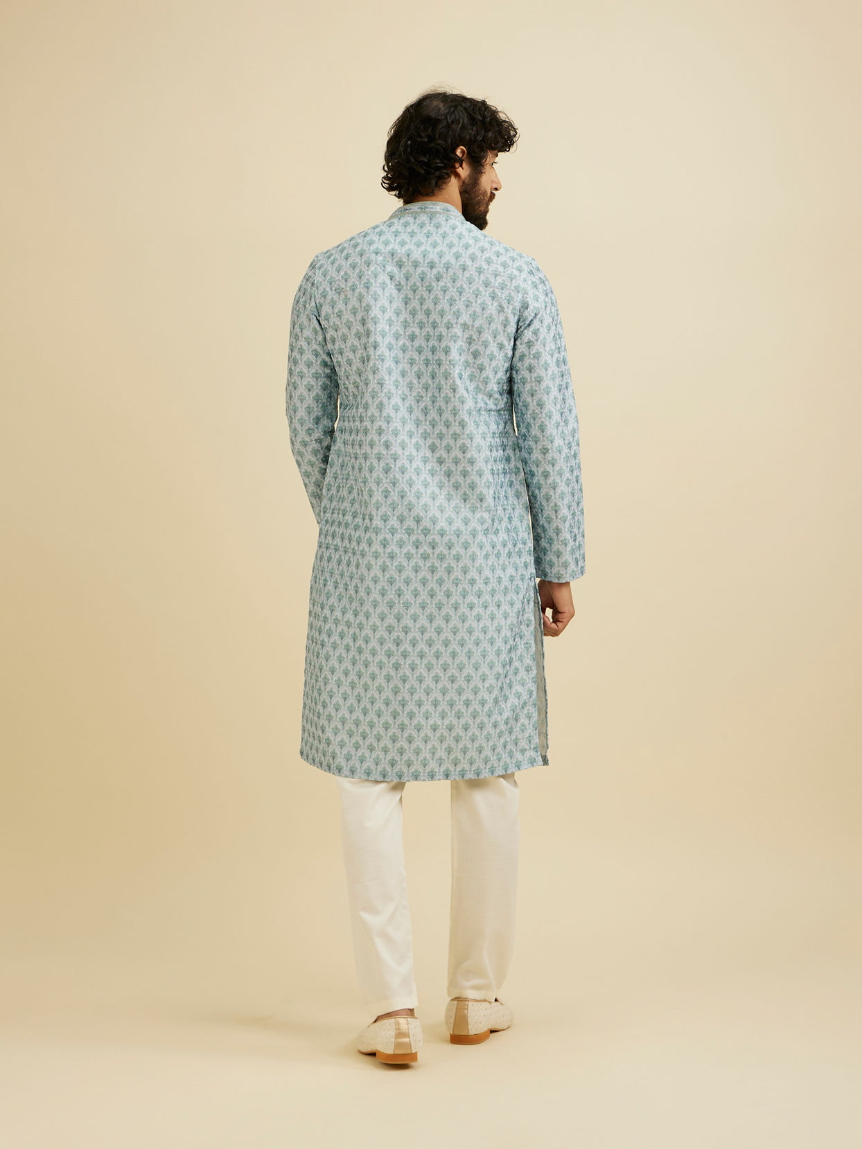 Manyavar Men Green Printed Art Silk Kurta Pajama Set