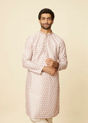 alt message - Manyavar Men Peach Imperial Printed Kurta Set image number 0