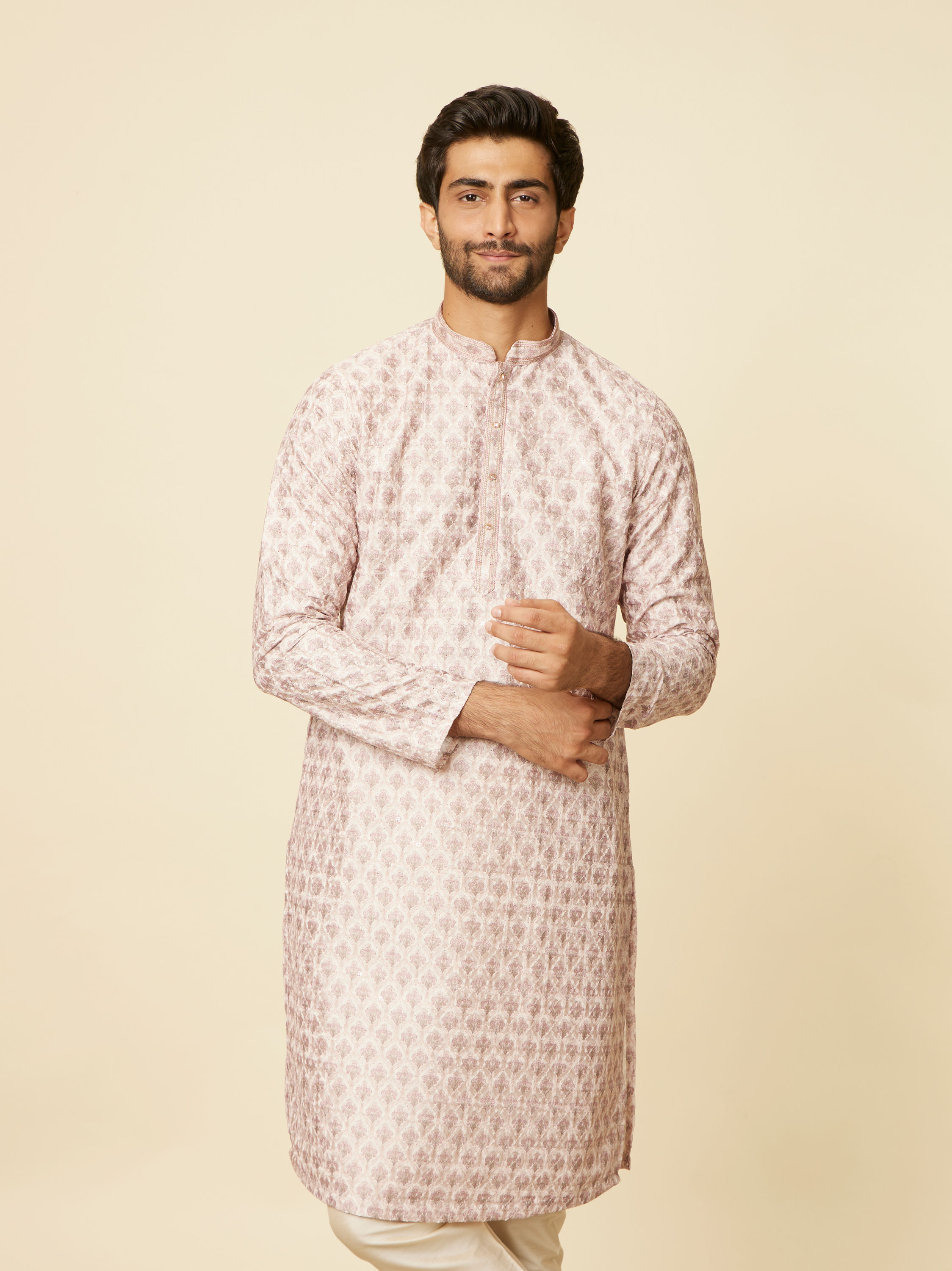 Manyavar Men Peach Imperial Printed Kurta Set