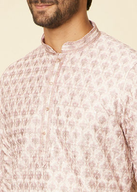 alt message - Manyavar Men Peach Imperial Printed Kurta Set image number 1