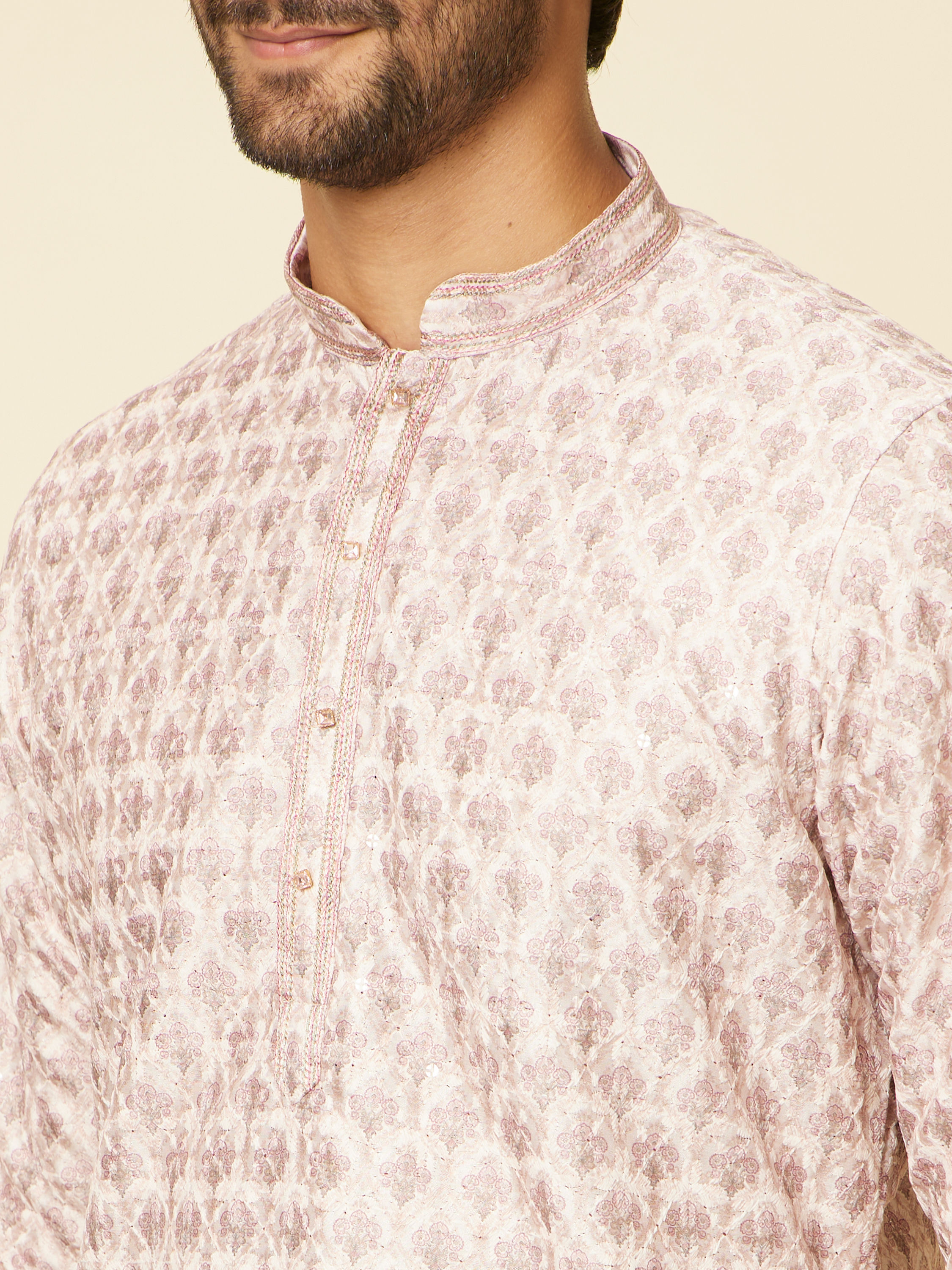 Manyavar Men Peach Imperial Printed Kurta Set