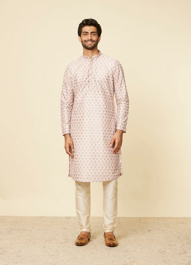 Manyavar Men Peach Imperial Printed Kurta Set