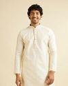 alt message - Manyavar Men Cream Pink Lattice Patterned Kurta Set image number 0