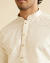 Manyavar Men Cream Pink Lattice Patterned Kurta Set