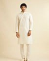 Manyavar Men Cream Pink Lattice Patterned Kurta Set