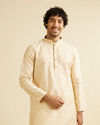 alt message - Manyavar Men Sand Beige Lattice Patterned Kurta Set image number 0