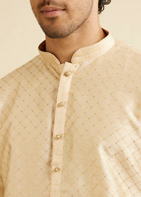 Manyavar Men Sand Beige Lattice Patterned Kurta Set image number 2