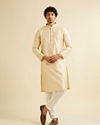 Manyavar Men Sand Beige Lattice Patterned Kurta Set