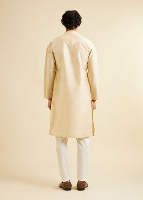 Manyavar Men Sand Beige Lattice Patterned Kurta Set image number 7