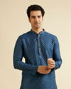 Manyavar Men Dark Blue Lattice Patterned Kurta Set