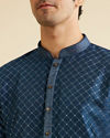 alt message - Manyavar Men Dark Blue Lattice Patterned Kurta Set image number 1