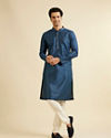 alt message - Manyavar Men Dark Blue Lattice Patterned Kurta Set image number 2