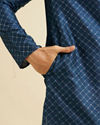 alt message - Manyavar Men Dark Blue Lattice Patterned Kurta Set image number 3