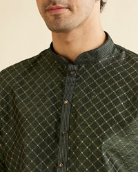 Manyavar Men Dark Green Lattice Patterned Kurta Set