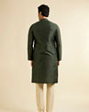 alt message - Manyavar Men Dark Green Lattice Patterned Kurta Set image number 4