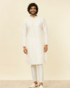 Manyavar Men Warm White Lattice Patterned Kurta Set