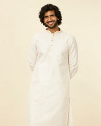 Manyavar Men Warm White Lattice Patterned Kurta Set