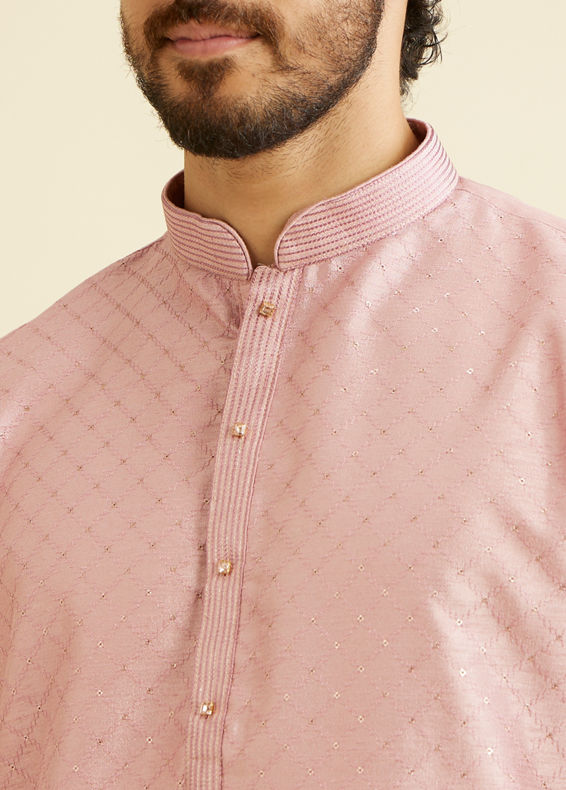 Manyavar Men Dusty Pink Lattice Patterned Kurta Set