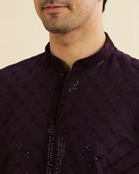 Manyavar Men Plum Purple Self Patterned Sequinned Kurta Set