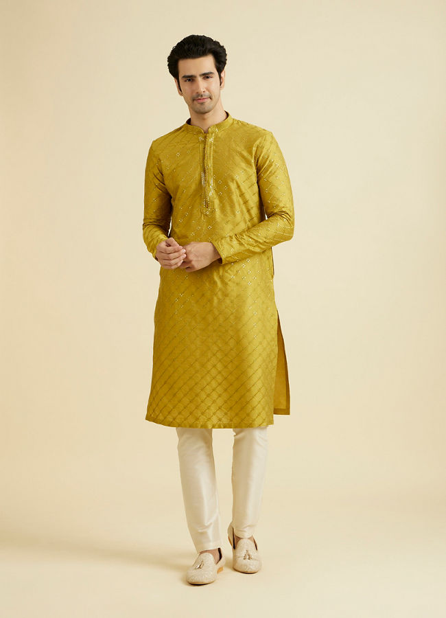 Manyavar Men Mehndi Green Elegance Kurta Pyjama