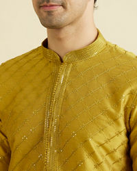 Manyavar Men Mehndi Green Elegance Kurta Pyjama