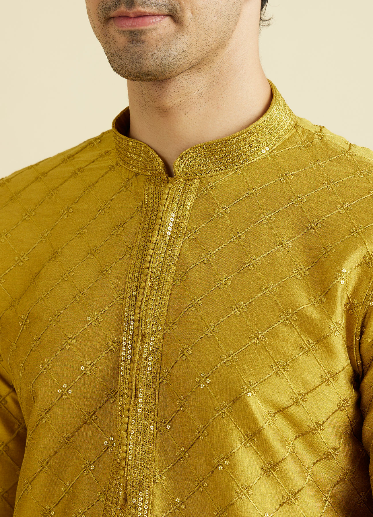 Manyavar Men Mehndi Green Elegance Kurta Pyjama