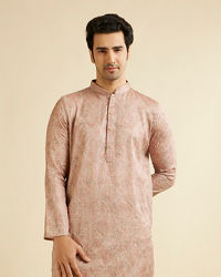 Manyavar Men Sand Beige Self Patterned Kurta Set with Rhinestones
