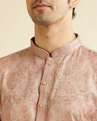 Manyavar Men Sand Beige Self Patterned Kurta Set with Rhinestones