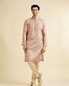 Manyavar Men Sand Beige Self Patterned Kurta Set with Rhinestones
