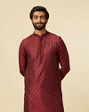 alt message - Manyavar Men Maroon Paisley Printed Kurta Set image number 0