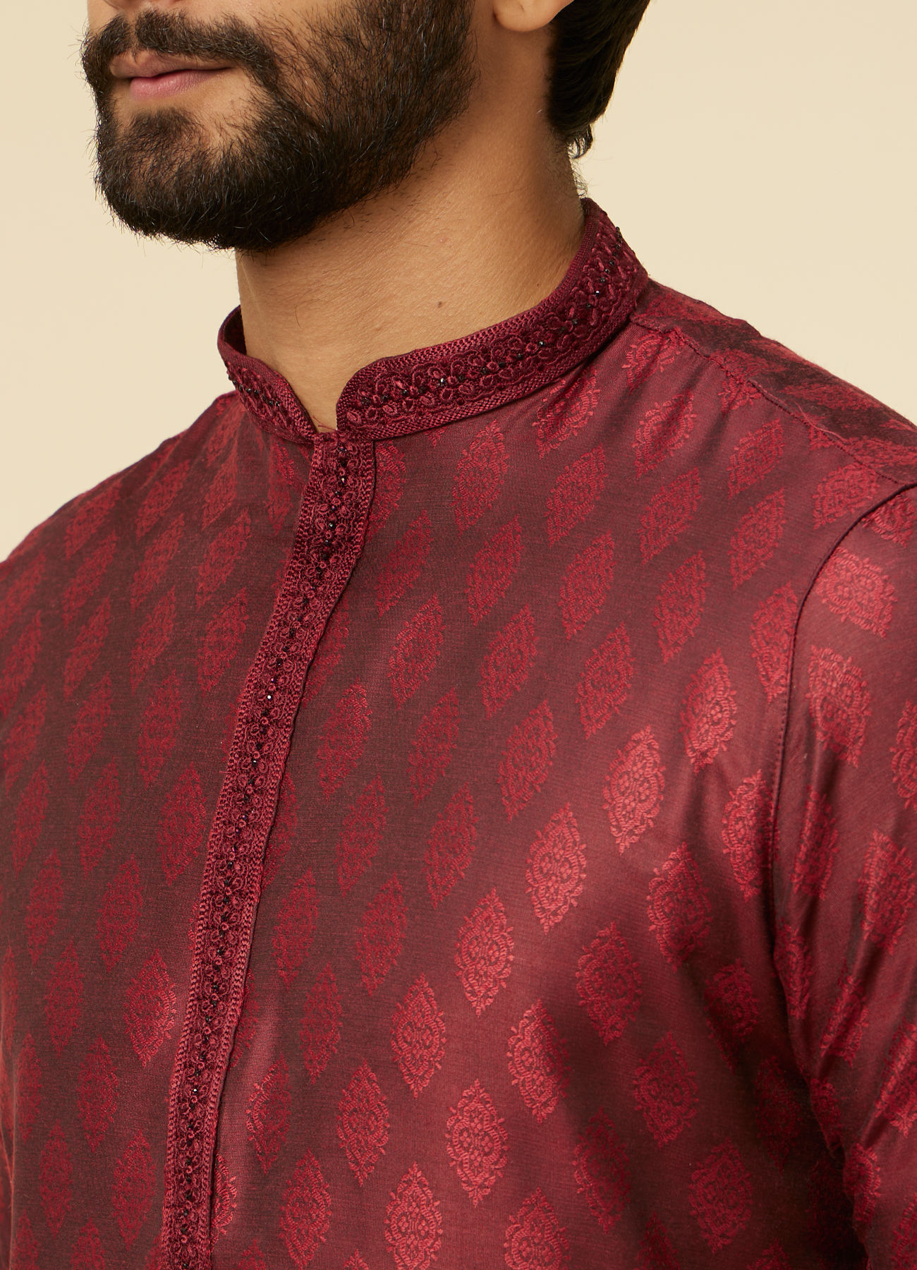 Manyavar Men Maroon Paisley Printed Kurta Set