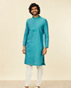 Manyavar Men Turquoise Blue Kurta Set with Buta Motifs