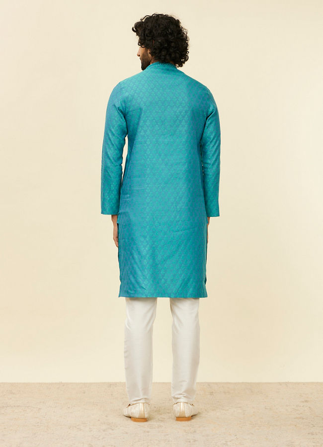 Manyavar Men Turquoise Blue Kurta Set with Buta Motifs