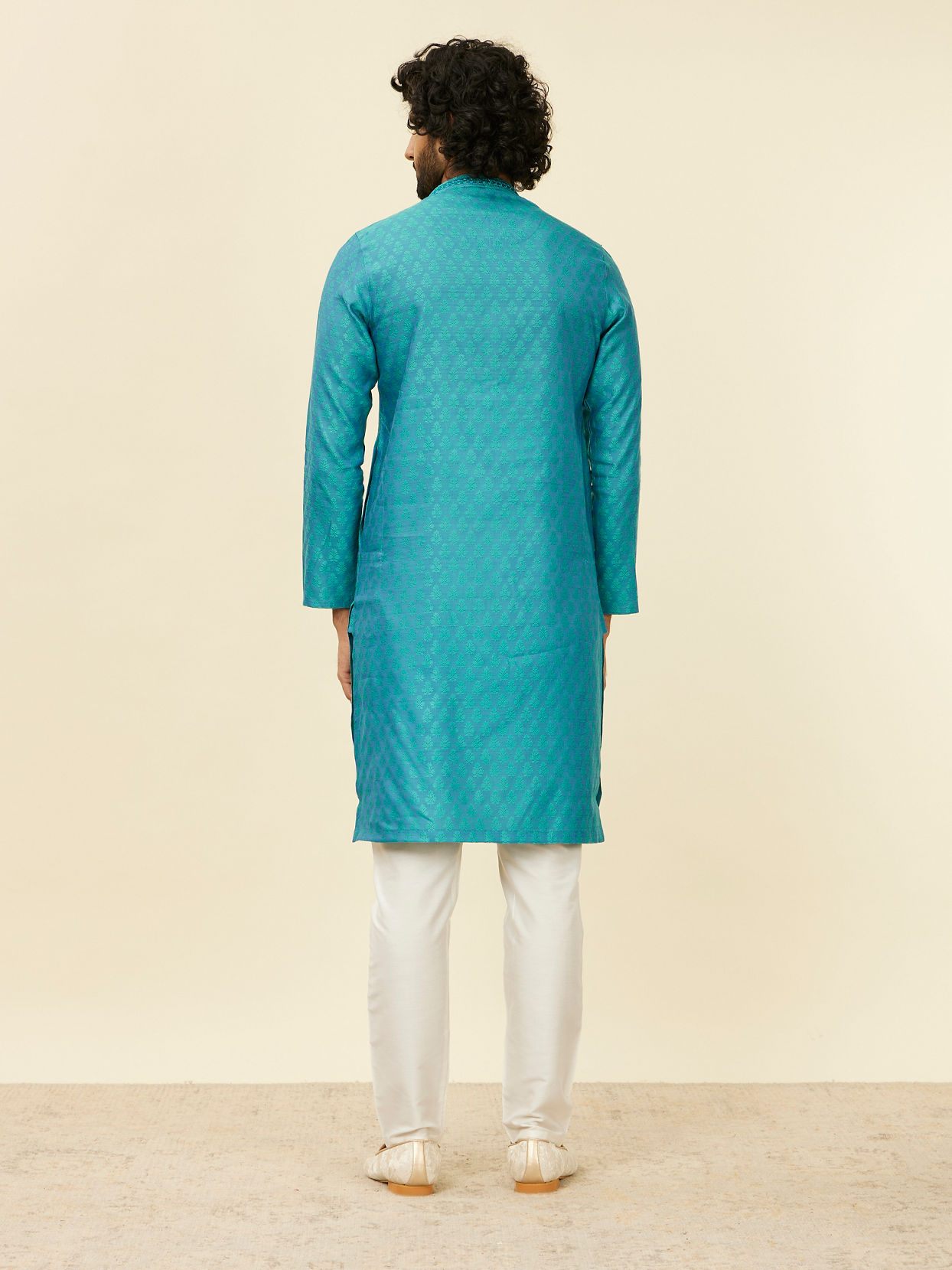 Manyavar Men Turquoise Blue Kurta Set with Buta Motifs