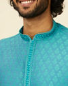 Manyavar Men Turquoise Blue Kurta Set with Buta Motifs