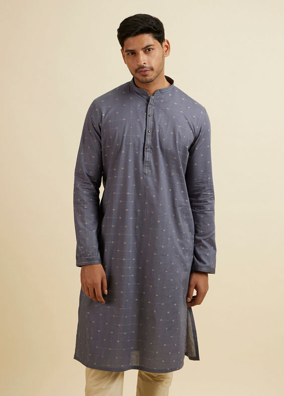 Manyavar Men Dark Grey Cotton Kurta Pajama Set