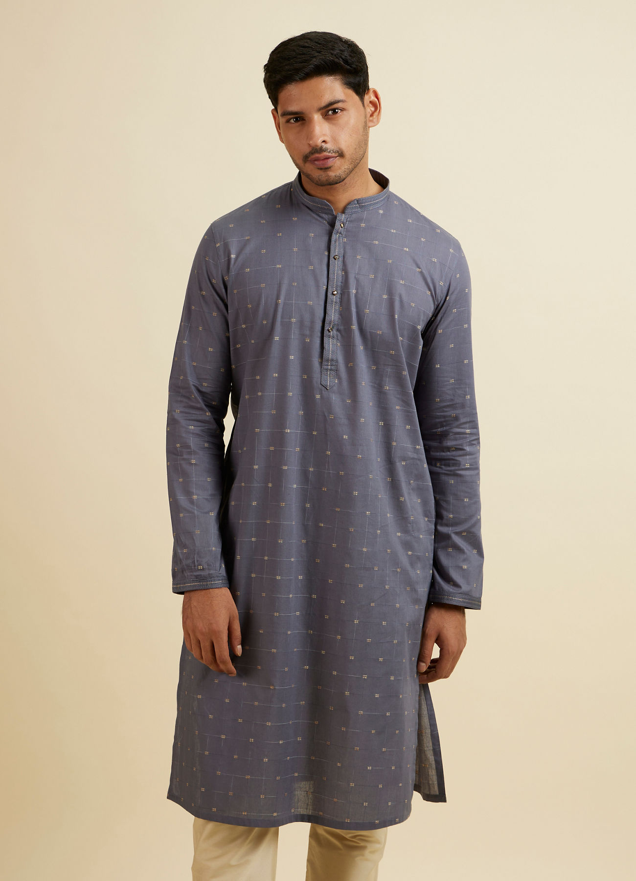 Manyavar Men Dark Grey Cotton Kurta Pajama Set