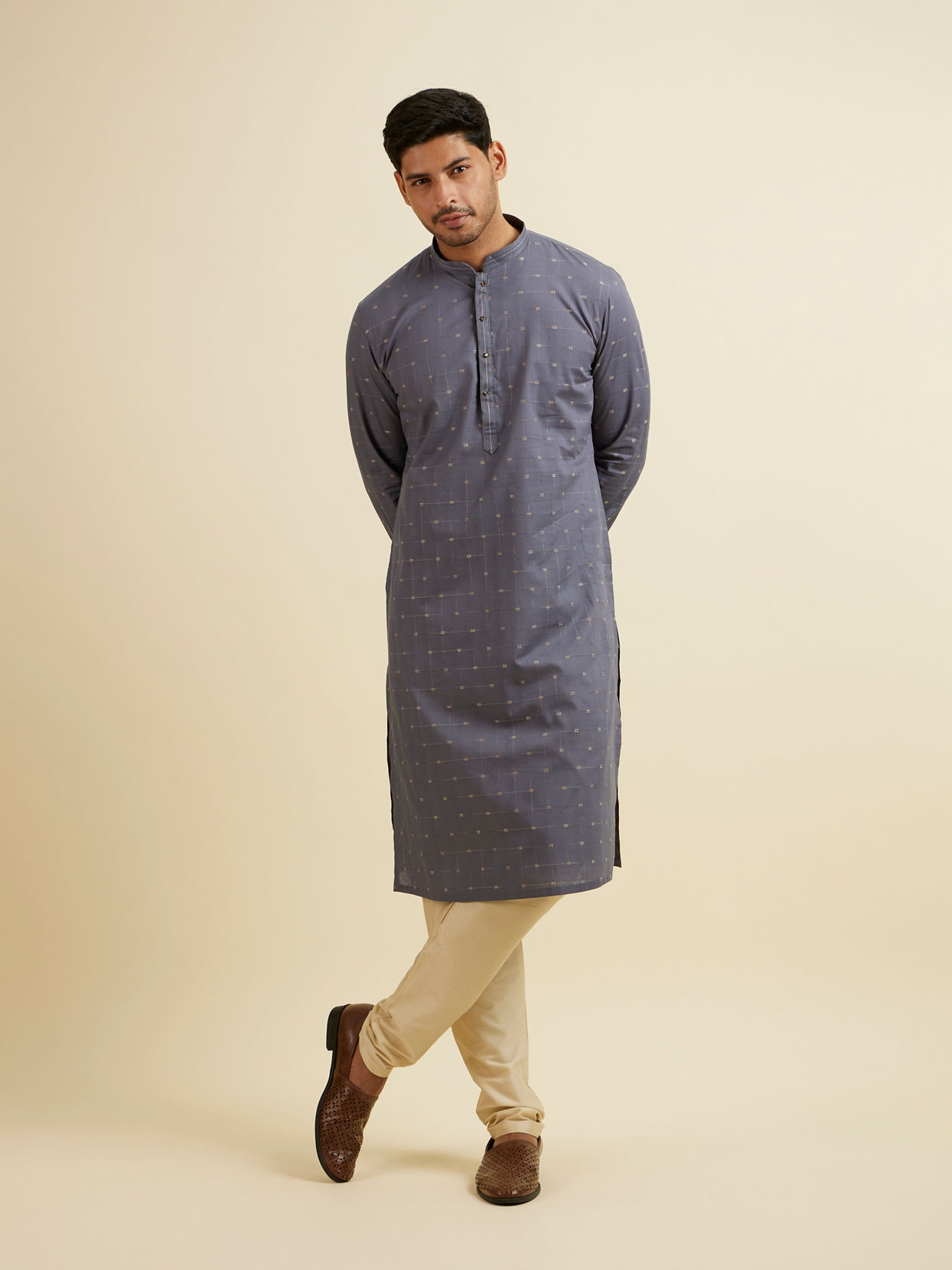 Manyavar Men Dark Grey Cotton Kurta Pajama Set