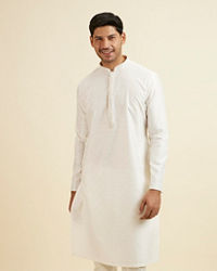 Manyavar Men White Jaal & Medallion Patterned Kurta Set