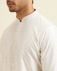 Manyavar Men White Jaal & Medallion Patterned Kurta Set