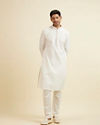 Manyavar Men White Jaal & Medallion Patterned Kurta Set