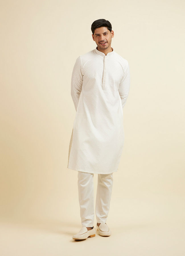 Manyavar Men White Jaal & Medallion Patterned Kurta Set