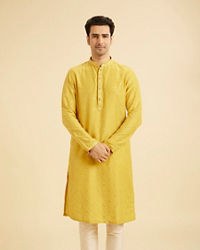 Manyavar Men Radiant Mustard Exquisite Kurta Pajama