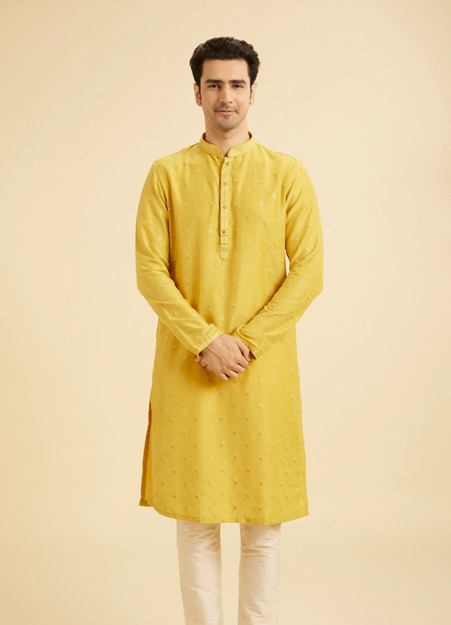 Manyavar Men Radiant Mustard Exquisite Kurta Pajama