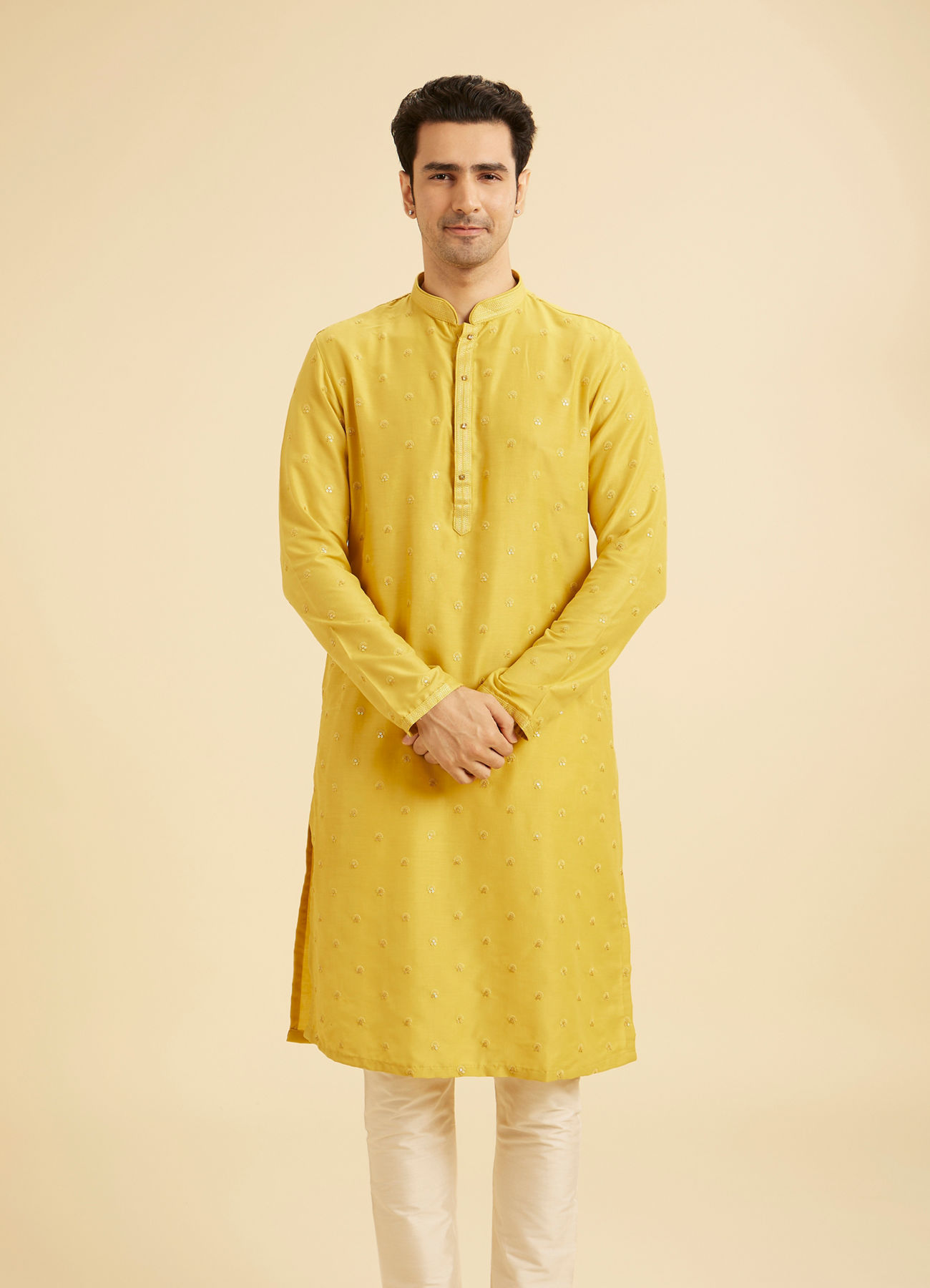 Manyavar Men Radiant Mustard Exquisite Kurta Pajama