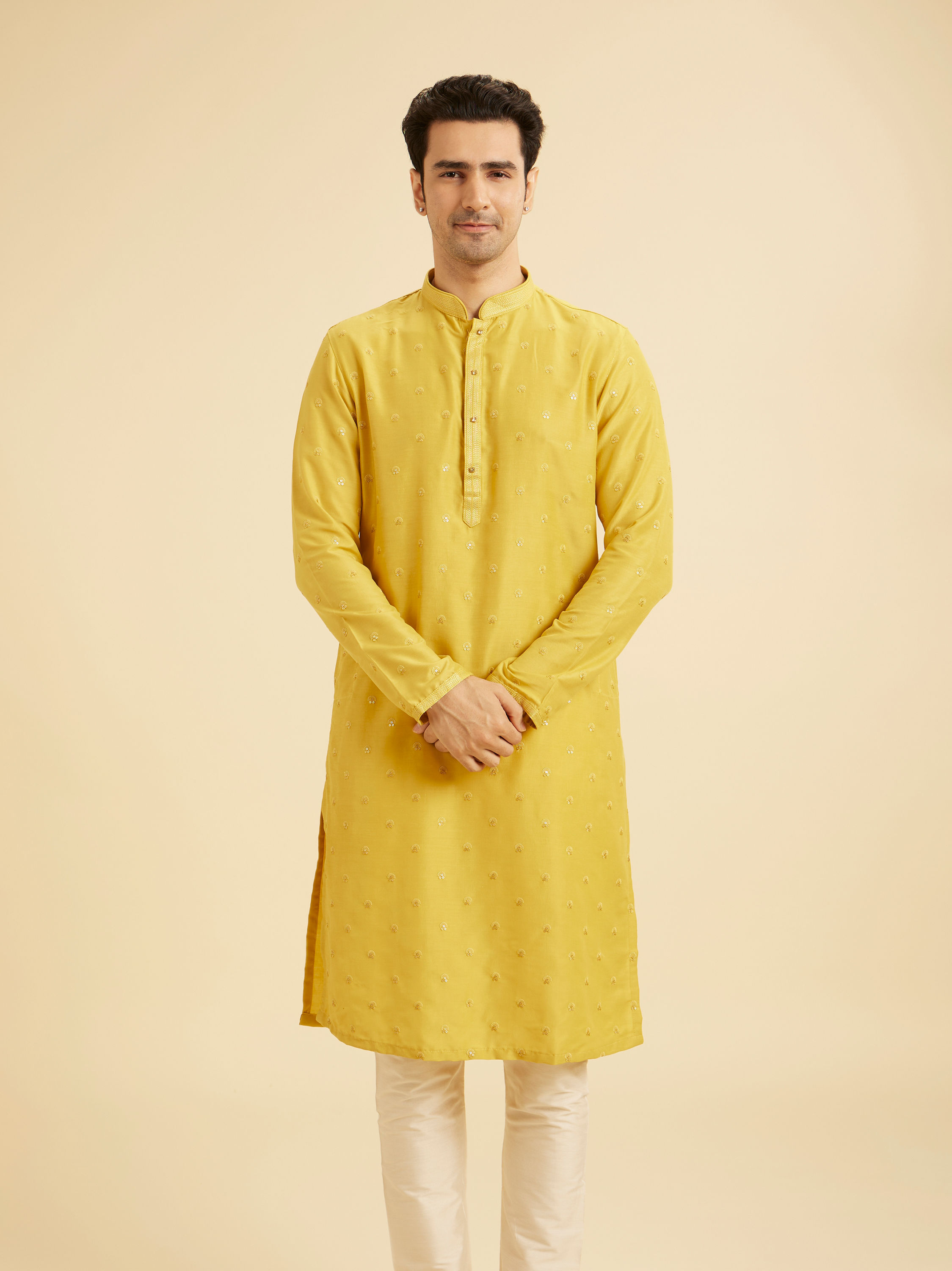 Manyavar Men Radiant Mustard Exquisite Kurta Pajama