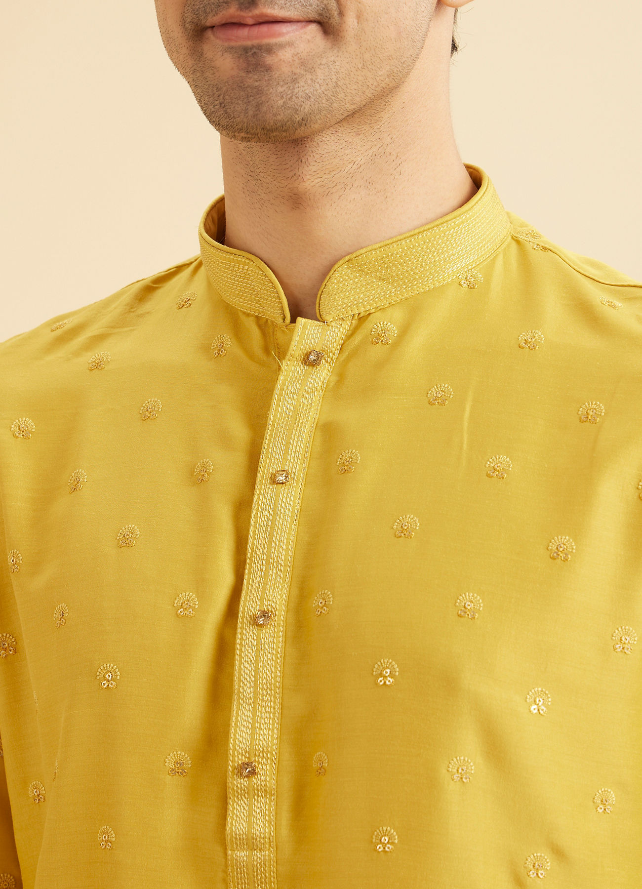 Manyavar Men Radiant Mustard Exquisite Kurta Pajama