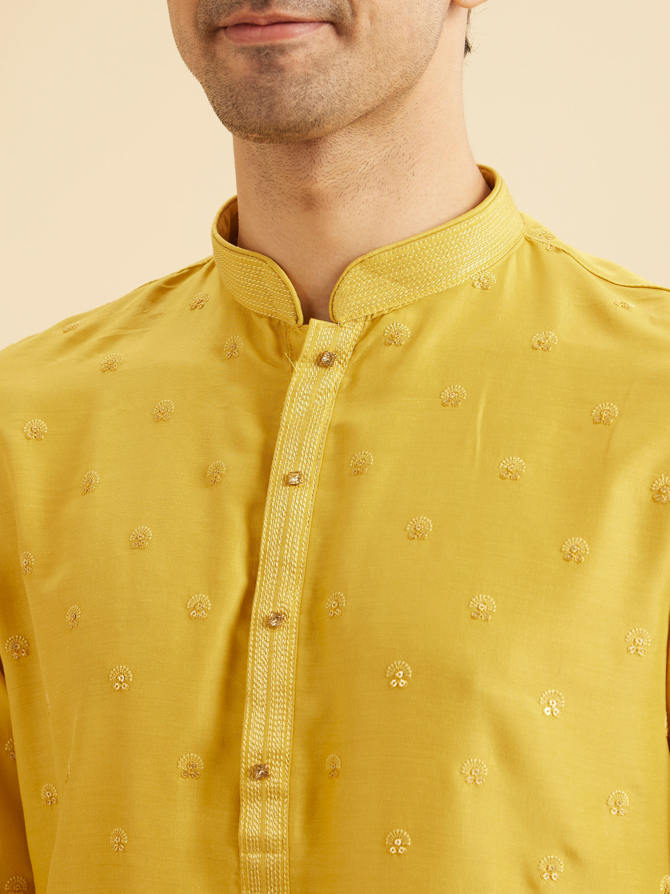 Manyavar Men Radiant Mustard Exquisite Kurta Pajama