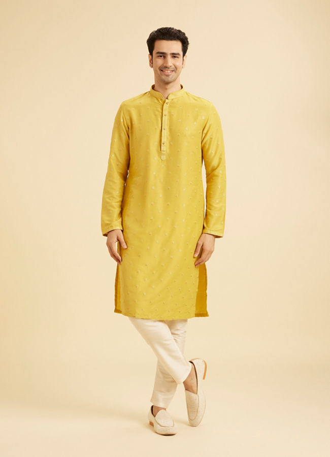 Manyavar Men Radiant Mustard Exquisite Kurta Pajama
